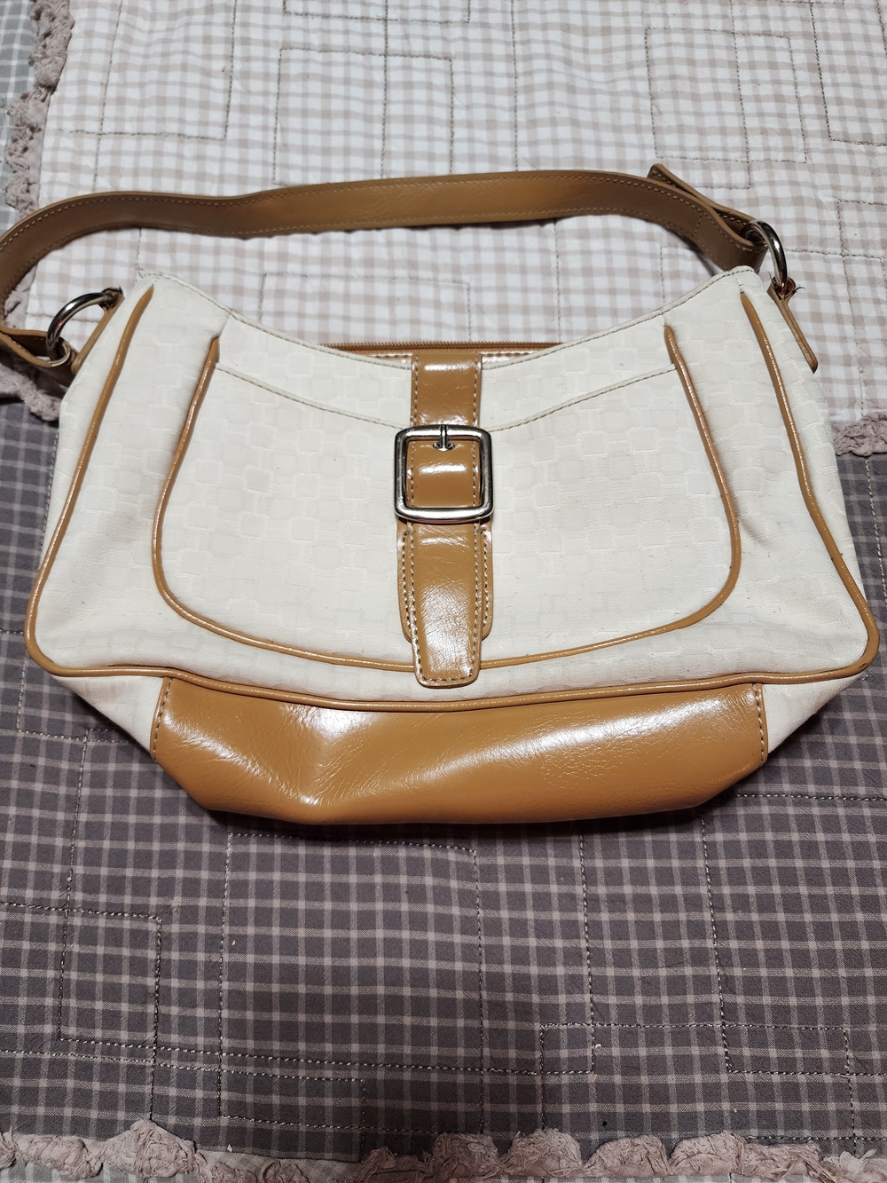 Nine West Cream and Tan Shoulder Hobo with Buckle Accent
